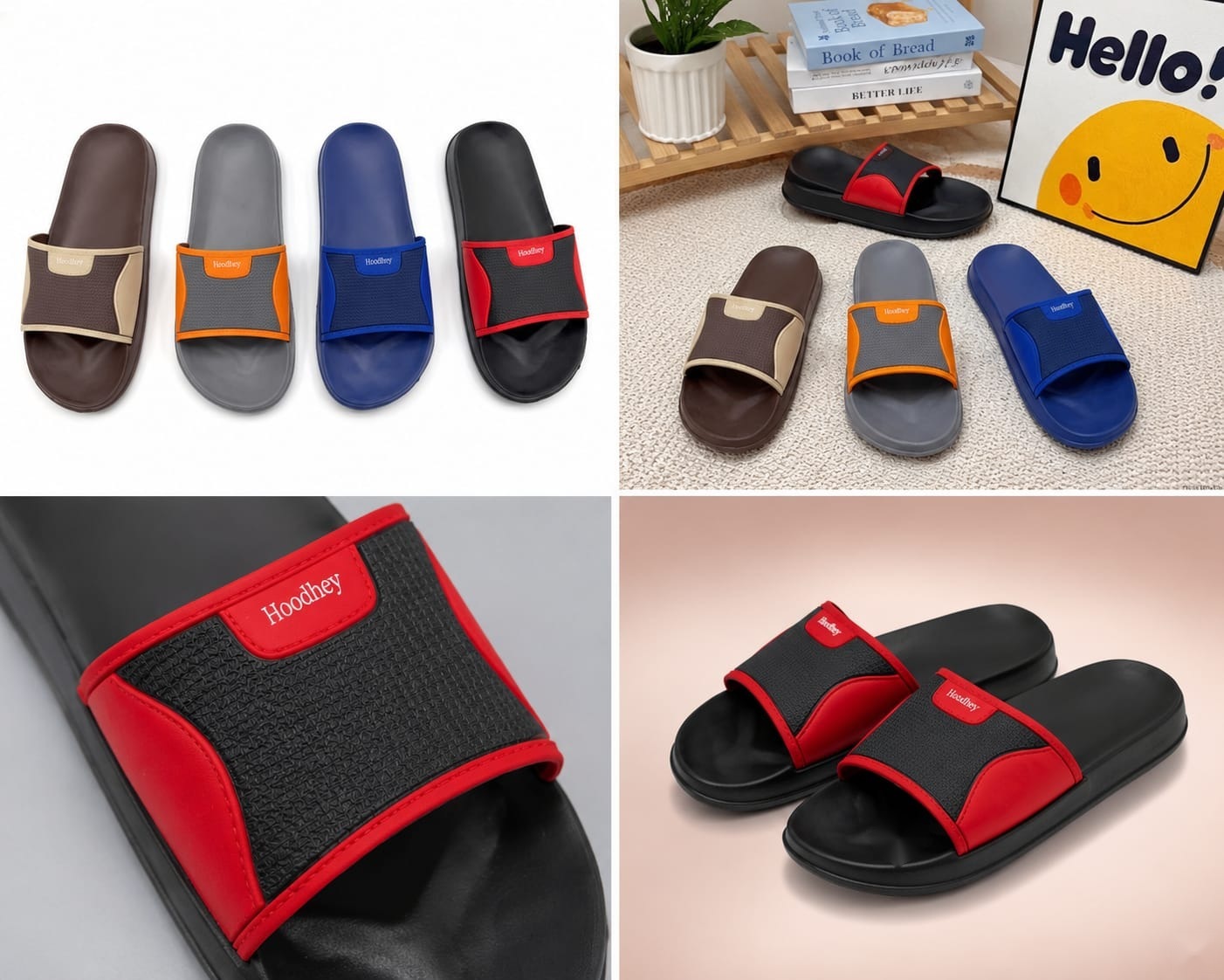 Orange, cream and red EVA slides